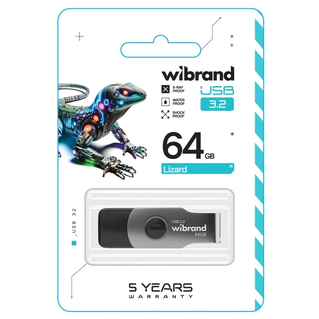 Флеш-накопичувач Wibrand USB 3.2 Gen1 Lizard 64GB Black - Фото 2 Флеш-накопичувач Wibrand USB 3.2 Gen1 Lizard 64GB Black - изображение 2