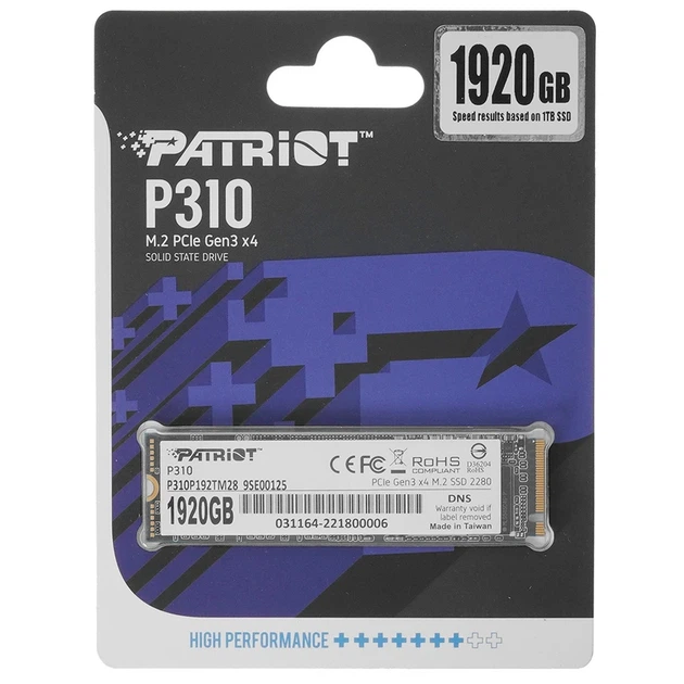 Накопичувач SSD M.2 Patriot P310 1920GB NVMe 2280 PCIe 3.0x4 3D NAND TLC - изображение 2