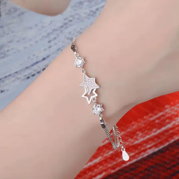 Браслет звезда звезды женский со звездочками серебряный tiffany цвет - Фото 5 Браслет звезда звезды женский со звездочками серебряный tiffany цвет - изображение 5