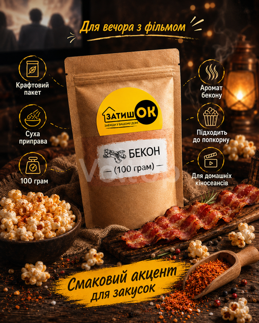 Приправа Бекон для попкорну 100 г ЗатишОК — смак бекону для снеків, картоплі фрі та закусок - Фото 4 Приправа Бекон для попкорну 100 г ЗатишОК — смак бекону для снеків, картоплі фрі та закусок - зображення 4