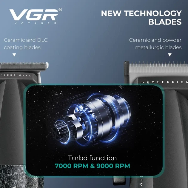 Набір для стрижки VGR 3 в 1 V-640 S3 BLACK, машинка для стрижки, тример та електробритва (шейвер) - изображение 3