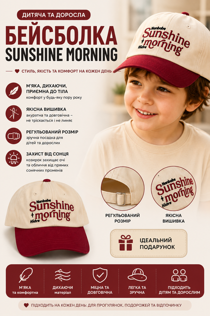 Бейсболка бежева sunshine morning ретро американська студентська унісекс-кепка з кольоровими вставками м'яким верхом та сонцезахисним козирком для жінок і чоловіків візуально зменшує обличчя розмір м обхват голови 56–58 см повсякденна стильна молодіжна - зображення 2