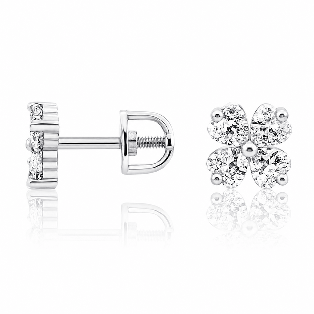 Серьги-пусеты с винтовой закруткой из белого золота Цветок (з40080) - Фото 6 Серьги-пусеты с винтовой закруткой из белого золота Цветок (з40080) - изображение 6