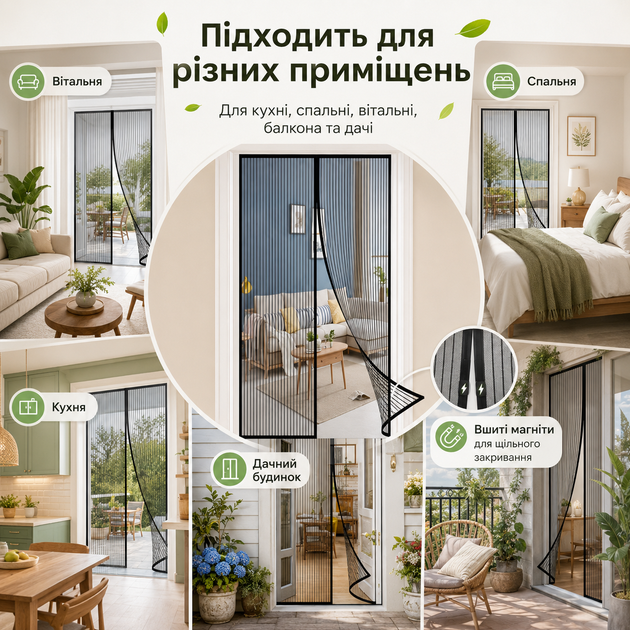 Магнитная москитная сетка на двери с вшитыми магнитами и автоматическим закрыванием 110 x 210 см - изображение 8