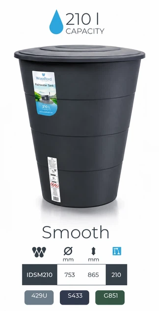 Резервуар для дождевой воды 210 л HDPE антрацитовый 753х753х865 мм - изображение 2