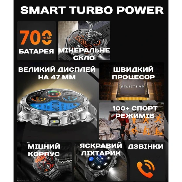 Розумний смарт годинник Smart Turbo Power Rubber, 2 ремінці - изображение 6
