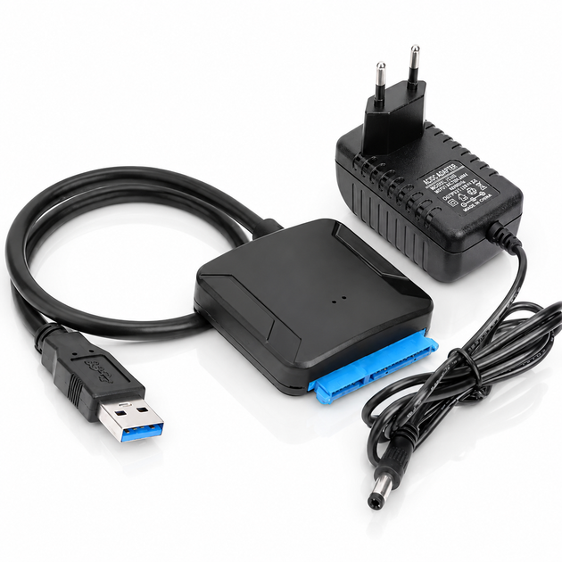 Перехідник USB - SATA для жорстких дисків 2.5" та 3.5" з блоком живлення 77336 - Фото 1 Перехідник USB - SATA для жорстких дисків 2.5" та 3.5" з блоком живлення 77336 - изображение 1