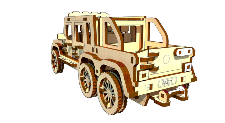 3D пазлы деревянный конструктор Пикап 6х6 174 детали для детей PAZLY MC-7896 - изображение 2