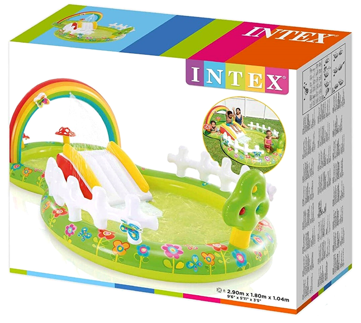 Игровой центр с горкой и фонтаном ПВХ для детей 3 человека 290х180х104 см зеленый Intex MC-6841 - изображение 2