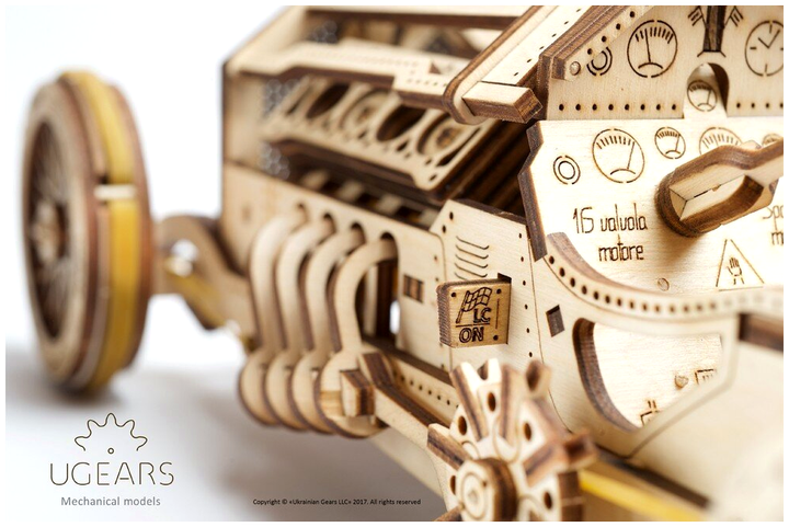 3D пазл механический деревянный спорткар 348 деталей для сборки UGEARS MC-4733 - Фото 2 3D пазл механический деревянный спорткар 348 деталей для сборки UGEARS MC-4733 - изображение 2