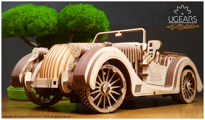 3D пазл механический деревянный 437 деталей для сборки авто Родстер UGEARS MC-4722 - изображение 6