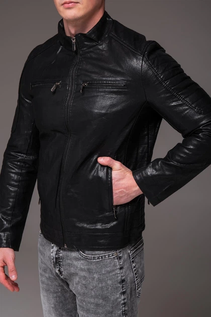 Чорна чоловіча куртка з еко-шкіри R.A. Slim Fit 2506-52 - зображення 12