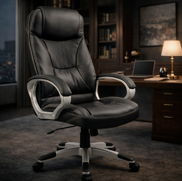 Офисное кресло Hanert Comfortum Black с подлокотниками и функцией качания, до 120 кг нагрузка - изображение 3