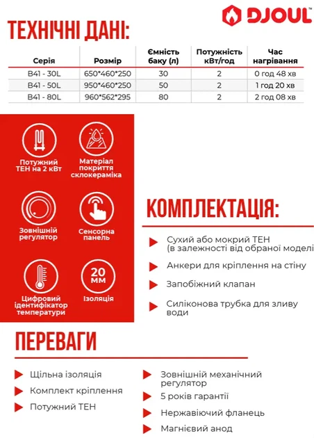 Плоский электрический водонагреватель DJOUL B41-V-80L - изображение 6