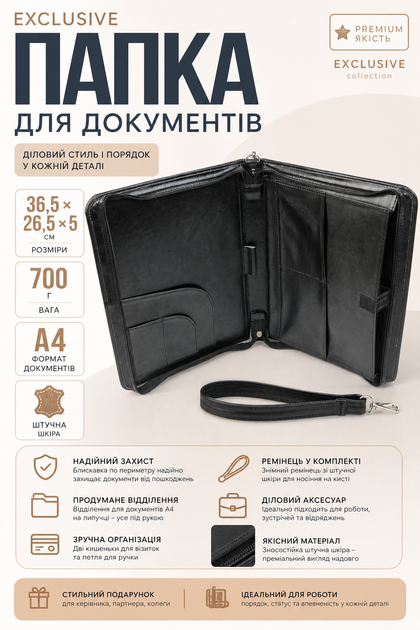 Папка для документов Exclusive 710300 из искусственной кожи Черная - изображение 4