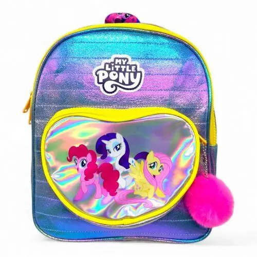 Рюкзак для дівчинки My Little Pony дитячий з блискучим дизайном, передня кишеня на блискавці, пухнастий брелок - зображення 4