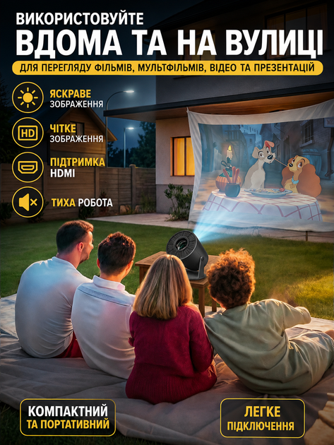 Смарт-проєктор портативний з Android, Wi-Fi, HDMI, USB, підтримкою 4K для домашнього кінотеатру - Фото 3 Смарт-проєктор портативний з Android, Wi-Fi, HDMI, USB, підтримкою 4K для домашнього кінотеатру - зображення 3