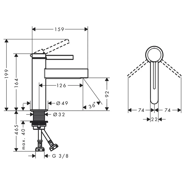 Hansgrohe Finoris 100 Змішувач для умивальника, хром (76010000) - Фото 6 Hansgrohe Finoris 100 Змішувач для умивальника, хром (76010000) - зображення 6