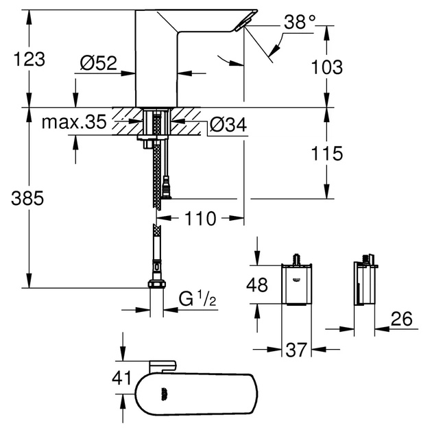 Grohe Bau Cosmopolitan E 6V Змішувач для умивальника, хром (36451000) - зображення 8