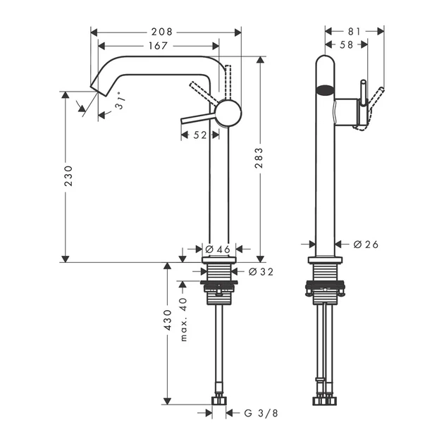 Hansgrohe Tecturis S Змішувач для раковини, чорний матовий (73370670) - зображення 3