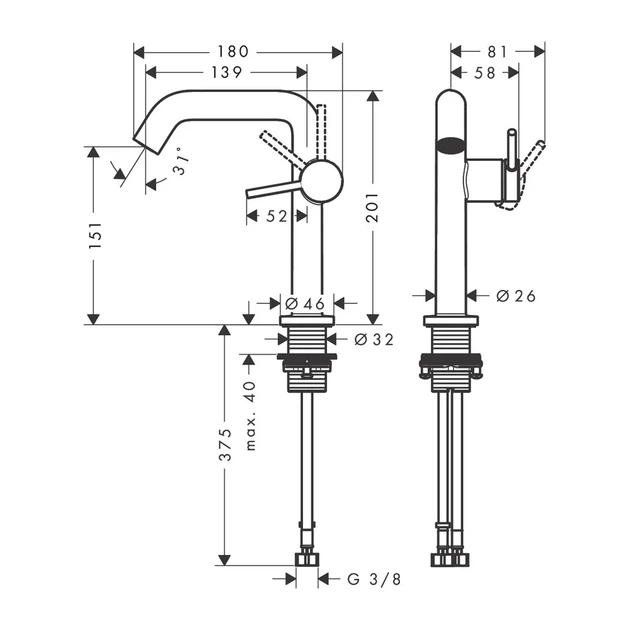 Hansgrohe Tecturis S Змішувач для раковини, чорний матовий (73340670) - Фото 3 Hansgrohe Tecturis S Змішувач для раковини, чорний матовий (73340670) - зображення 3