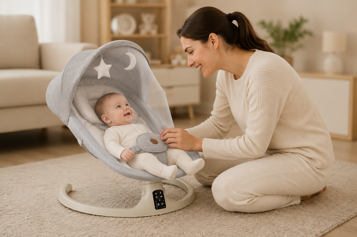 Колыбельный центр-шезлонг для младенцев 3в1 M06 с таймером, Bluetooth, музыкой и пультом управления - изображение 4