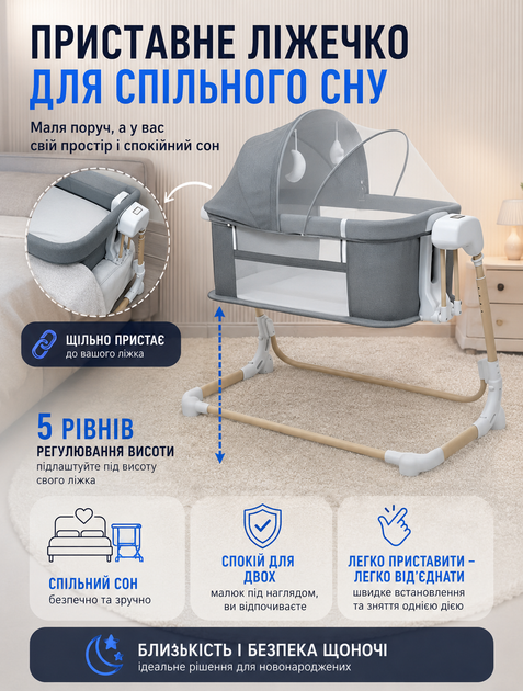 Детская кроватка-трансформер 3в1 с электроукачиванием и опускающейся передней стенкой для младенцев до 3 лет с сенсорным управлением и пультом ДУ - изображение 4