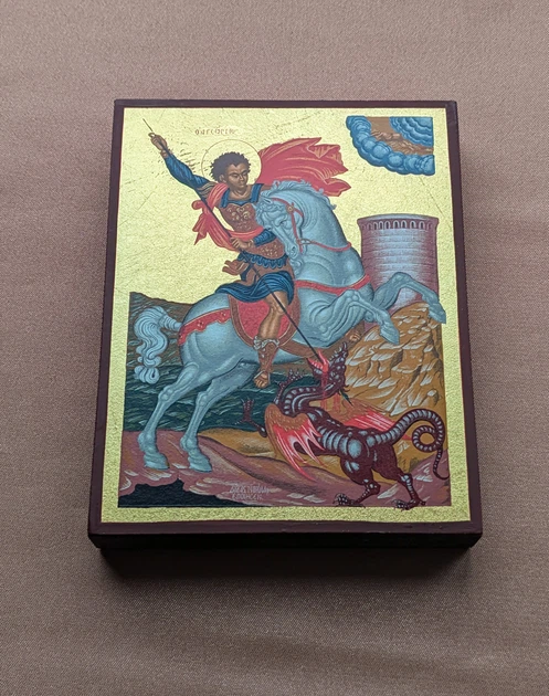 Писаная маленькая икона Георгий Победоносец 9×11,5 см - изображение 3