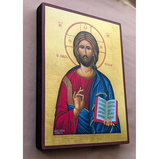 Писаная греческая Икона Пантократора Иисуса Христа 19×26 см - Фото 3 Писаная греческая Икона Пантократора Иисуса Христа 19×26 см - изображение 3