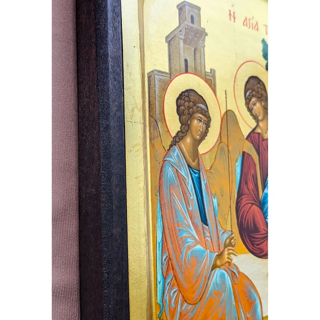 Писаная греческая икона Святая Троица (Ветхозаватная) 27,5×34 см - изображение 9