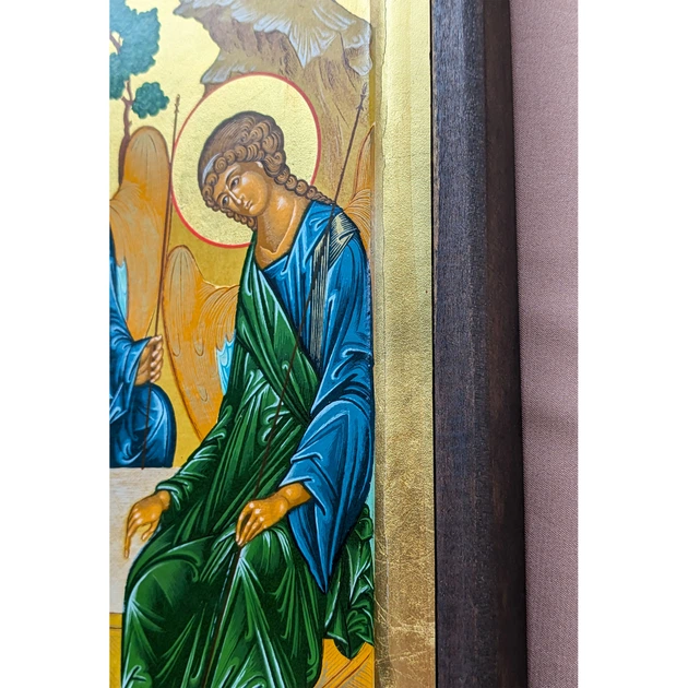 Писаная греческая икона Святая Троица (Ветхозаватная) 27,5×34 см - изображение 10
