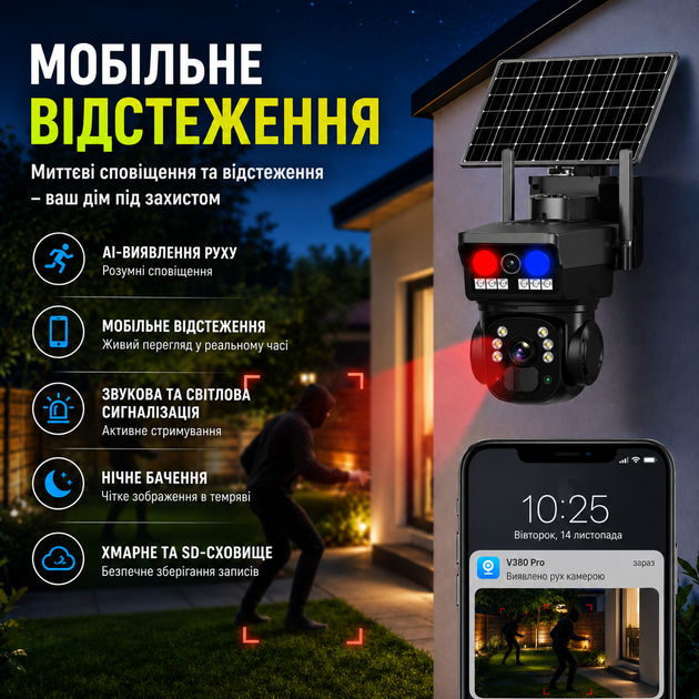 Камера видеонаблюдения аккумуляторная 4G IP-камера на солнечной панели Поворотная камера 355° автономная - изображение 6