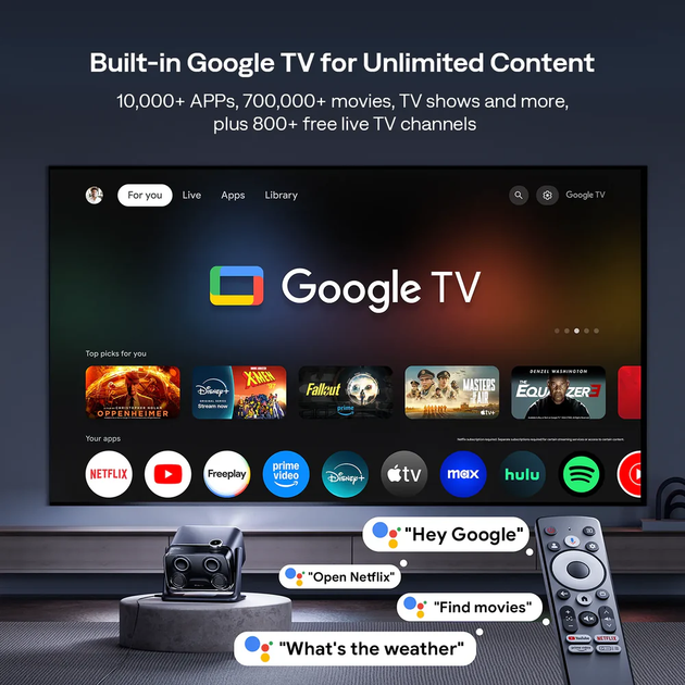 Розумний проектор Aurzen BOOM mini 4k з підтримкою Google TV чорний - зображення 8