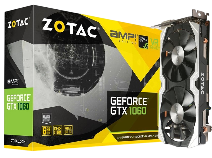 Видеокарта GeForce GTX 1060 6GB Zotac AMP! Edition (ZT-P10600B-10M) Б/У - Фото 1 Видеокарта GeForce GTX 1060 6GB Zotac AMP! Edition (ZT-P10600B-10M) Б/У - изображение 1