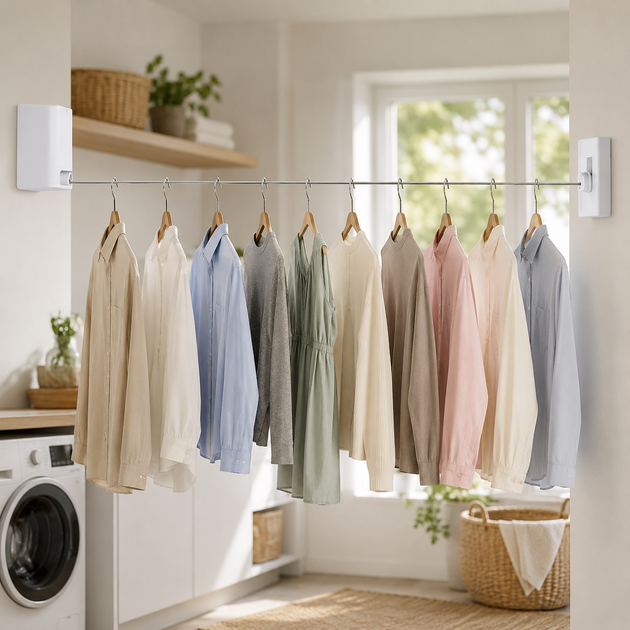 Сушарка для білизни настінна висувна Clothesline 4,2 м, автоматична мотузка-трос, біла - зображення 4