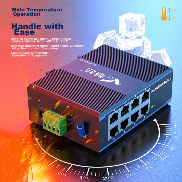 Промышленный коммутатор Huigu HG800-FE308 8-портовый 100 Мбит/с на DIN-рейку, для видеонаблюдения - изображение 8