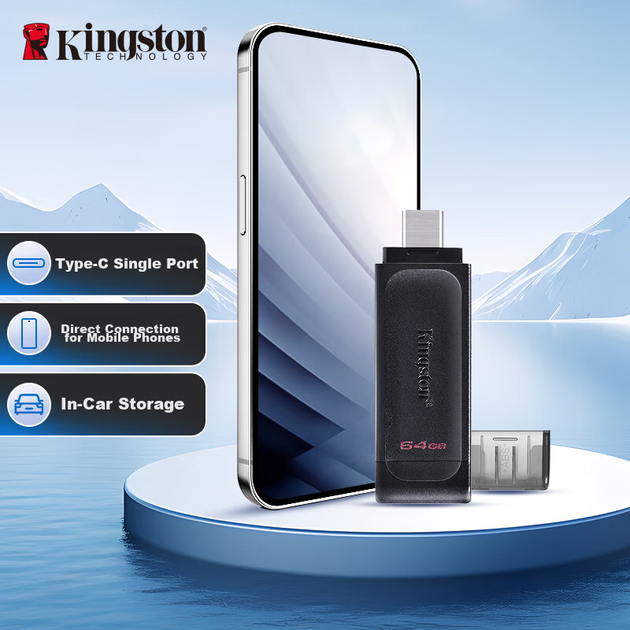Флеш-накопитель Kingston DT70 64 ГБ USB 3.2 Gen1 Type-C большой емкости для телефонов, черный, совместим с Android и Apple, универсальный USB-накопитель для автомобиля и компьютера. - изображение 4
