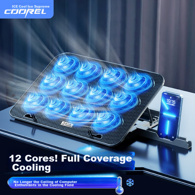 Подставка ICE COOREL A9F для ноутбука охлаждающая с 12 вентиляторами и держателем телефона - изображение 4