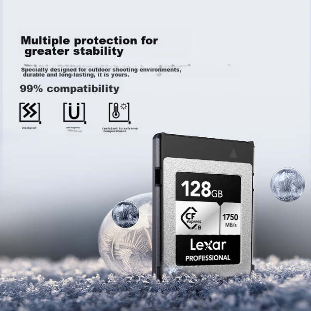 Карта памяти Lexar 128 ГБ CFexpress Type B, скорость чтения 1750 МБ/с, совместима с Fuji, Canon, Nikon, запись 8K Ultra HD, карта CFE (серебристая). - изображение 8
