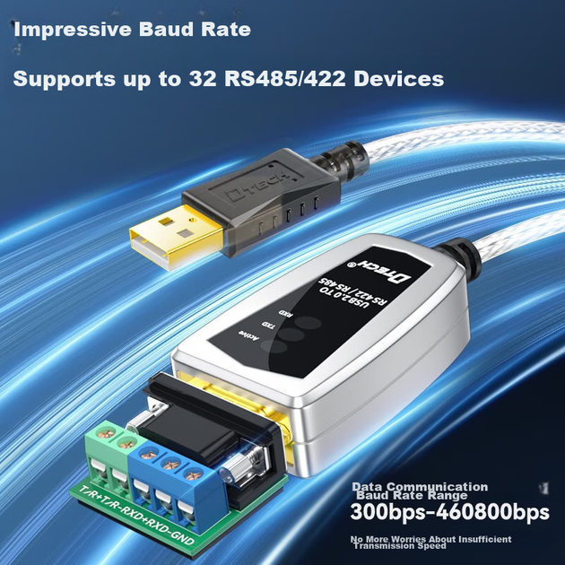 Конвертер DTECH DT-5119 USB - RS485/RS422 з кабелем, 0.5 м - зображення 10