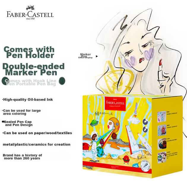 Маркери акварельні Faber-Castell 553660 для дітей, 60 кольорів, у пеналі - зображення 4