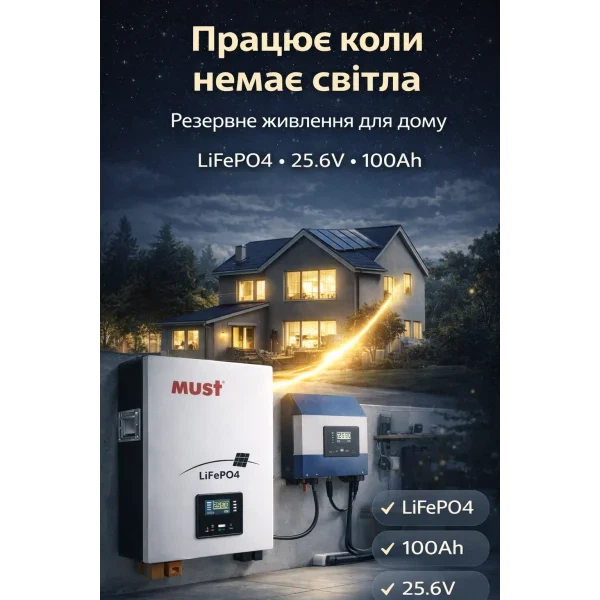 Акумуляторна батарея Must LiFePO4 25.6V 100Ah (YT32860) - Фото 2 Акумуляторна батарея Must LiFePO4 25.6V 100Ah (YT32860) - зображення 2