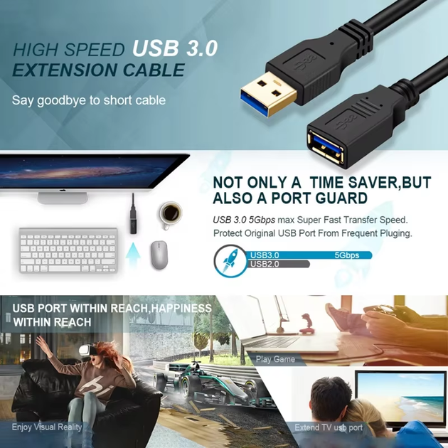 Кабель USB 3.0 Male to Female (подовжувач) 1м Stone ST-USB302FM-1M - изображение 3