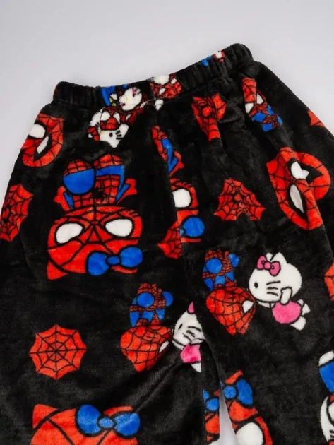 Штани піжамні плюшеві теплі чорного кольору Spiderman x Hello Kitty домашні штани Спайдермен Людина Павук Хеллоу Кітті, M-L - зображення 5