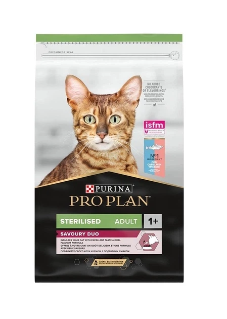 Сухий корм для дорослих кішок після стерилізації PRO PLAN Sterilised Adult 1+ Savoury Duo з тріскою та фореллю 10 кг - Фото 1 Сухий корм для дорослих кішок після стерилізації PRO PLAN Sterilised Adult 1+ Savoury Duo з тріскою та фореллю 10 кг - зображення 1