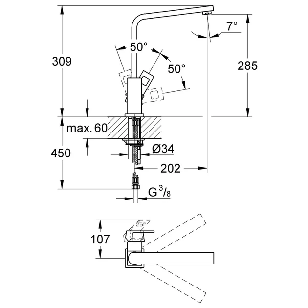 Grohe Eurocube Змішувач для кухні, хром (31255000) - зображення 7