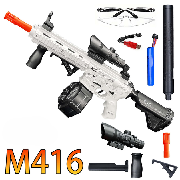 Игрушечный автомат Орбиган M4A1 Printstream на орбизах (гелевых шариках) 95 см аккумуляторный + 500 орбизов белый - изображение 2