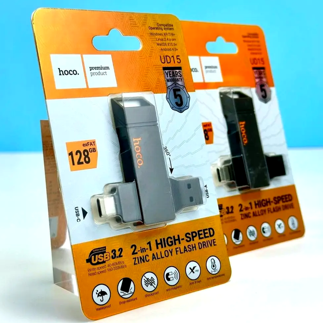 Флеш-накопитель Hoco UD15 Clever USB 3.2 Type-C 128GB для передачи данных между устройствами с высокой скоростью - изображение 10
