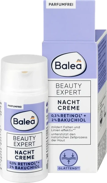 Нічний крем Balea Beauty Expert з 0,3% ретинолу + 2% бакучиолу, 30 мл - Фото 1 Нічний крем Balea Beauty Expert з 0,3% ретинолу + 2% бакучиолу, 30 мл - изображение 1