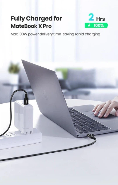 Кабель зарядный Ugreen Type-C 5А 100W QC4.0 1.5 м Black (US300) - Фото 3 Кабель зарядный Ugreen Type-C 5А 100W QC4.0 1.5 м Black (US300) - изображение 3